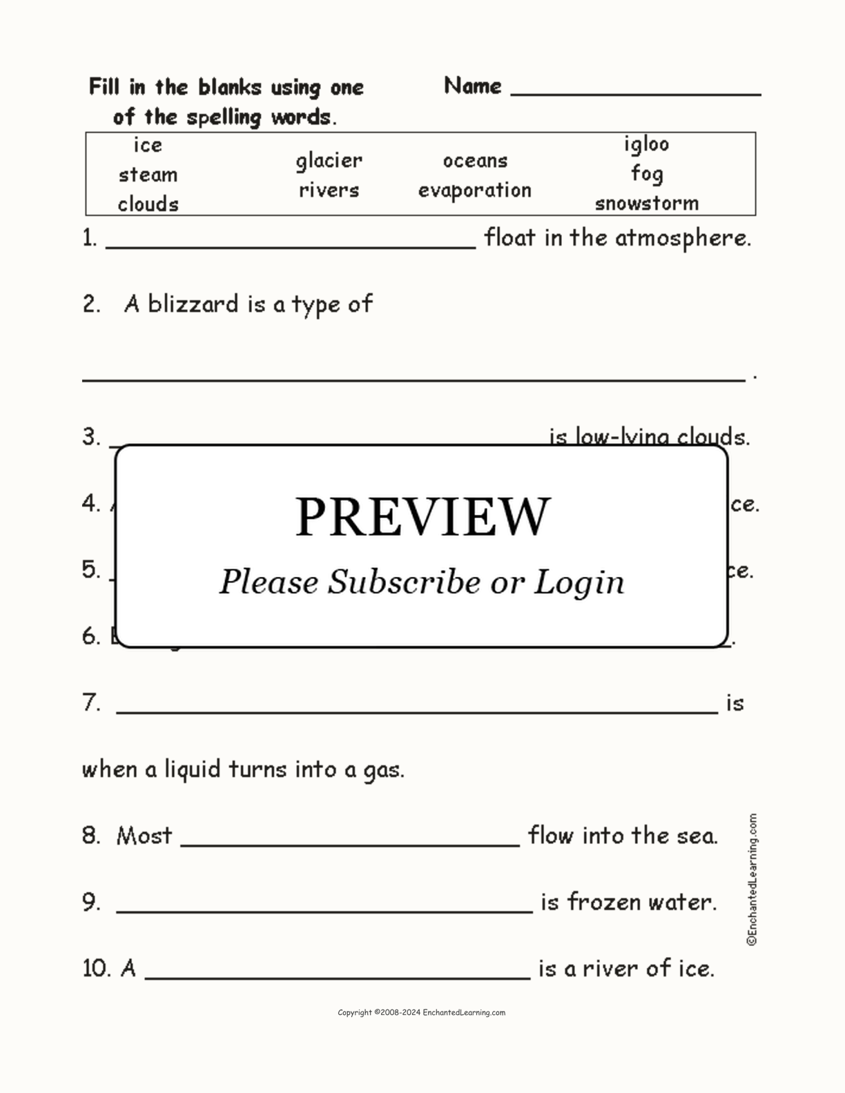 Water Spelling Word Questions interactive worksheet page 1