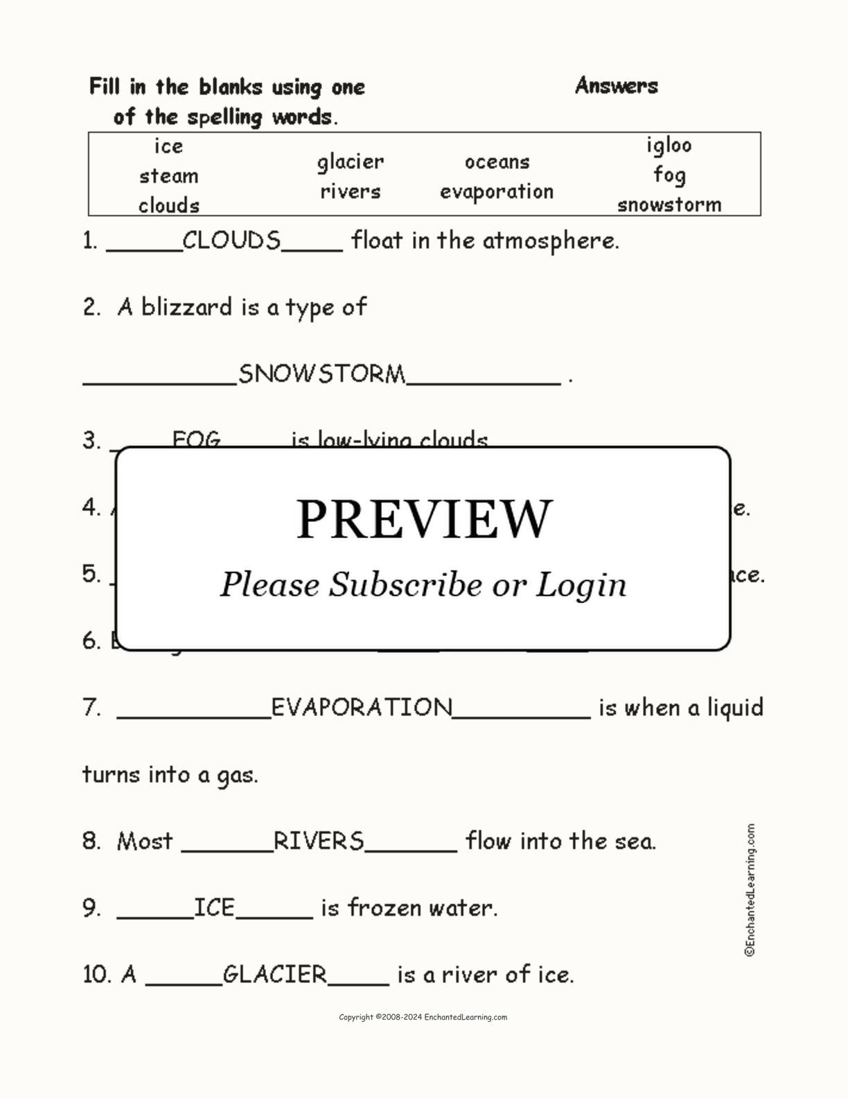 Water Spelling Word Questions interactive worksheet page 2