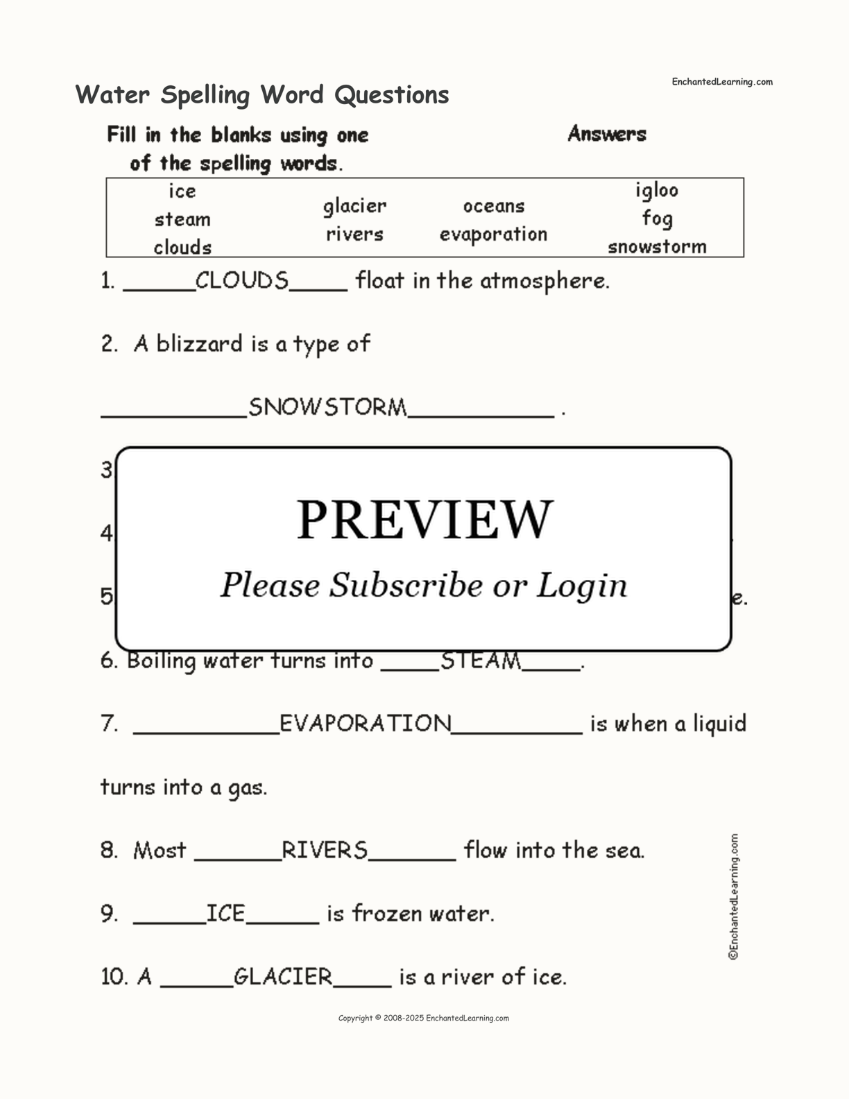 Water Spelling Word Questions interactive worksheet page 2