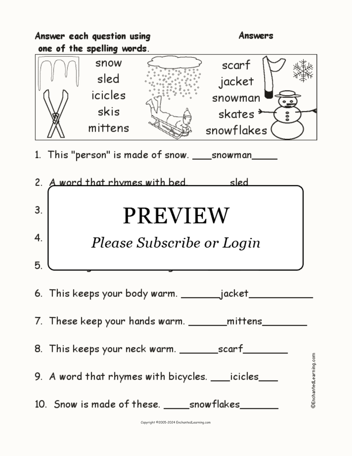 Winter Spelling Word Questions interactive worksheet page 2