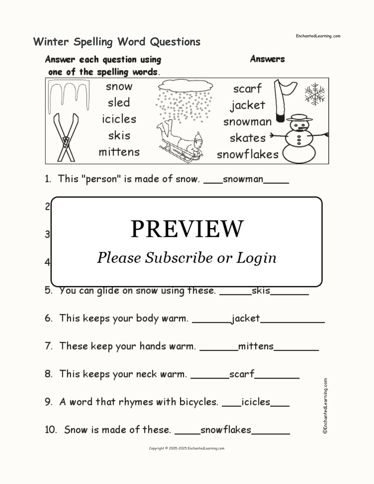 Winter Spelling Word Questions interactive worksheet page 2