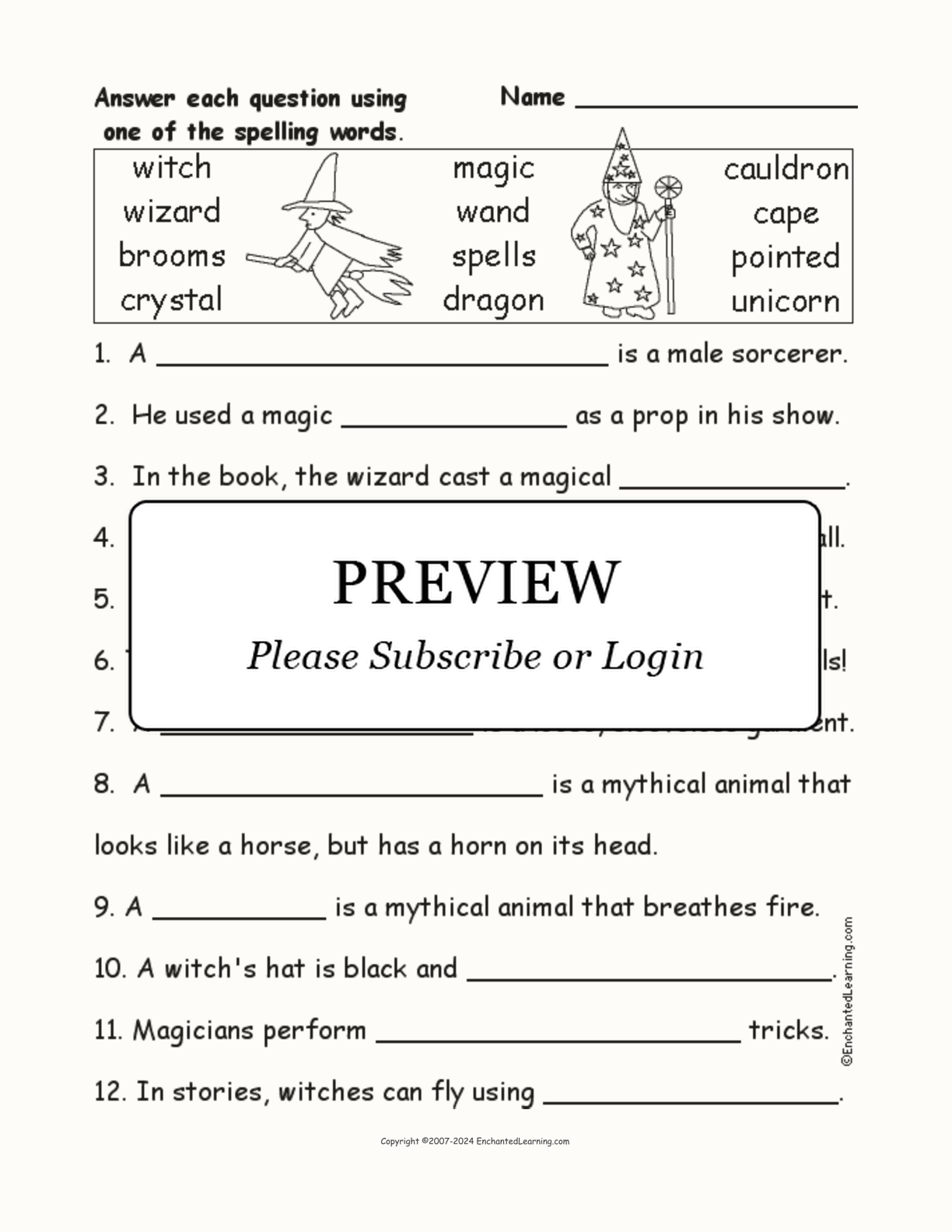 Witch Spelling Word Questions interactive worksheet page 1