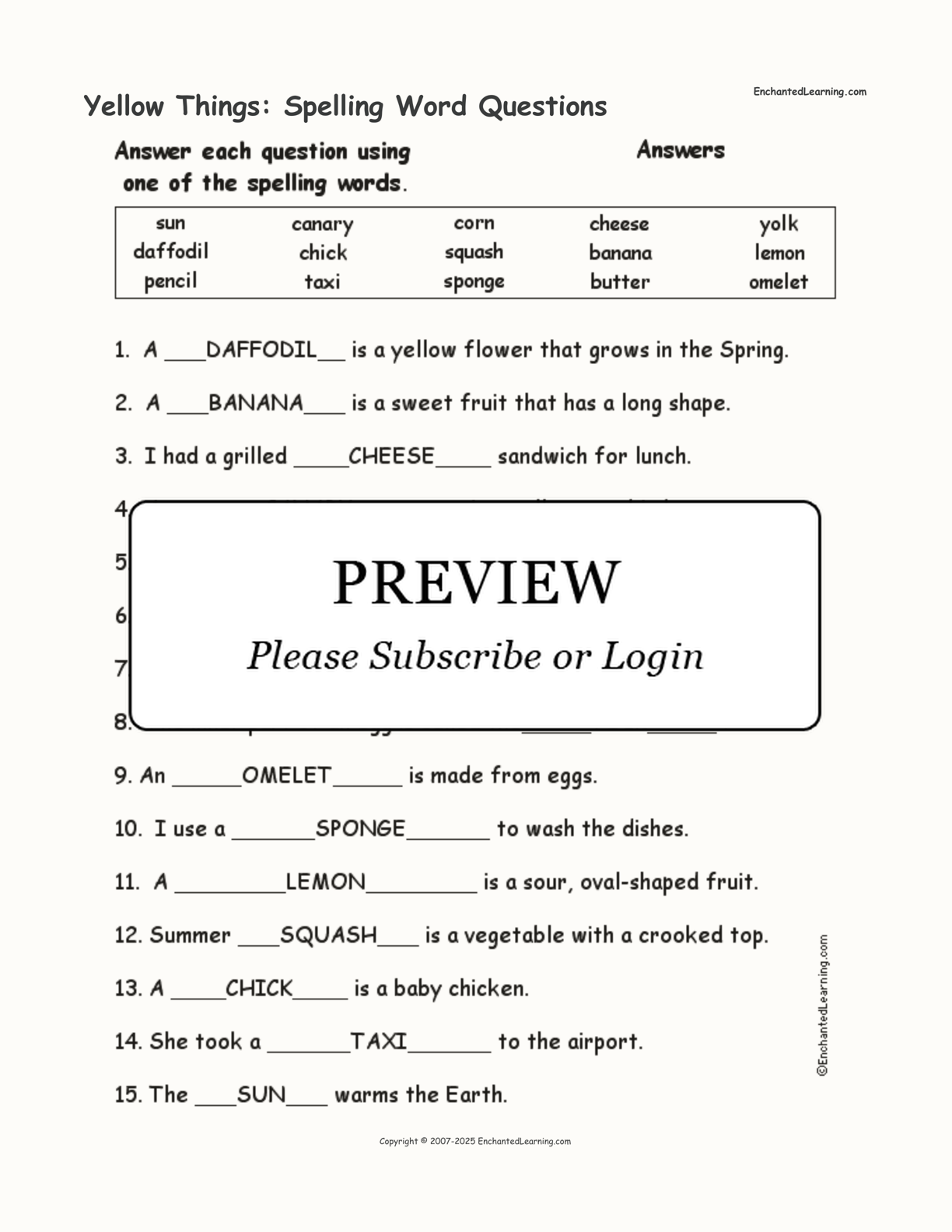 Yellow Things: Spelling Word Questions interactive worksheet page 2