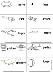 Search result: 'Unscramble Words Starting With Consonant Blends and Digraphs: Pl'