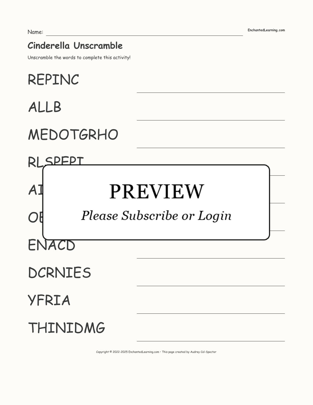 Cinderella Unscramble interactive worksheet page 1