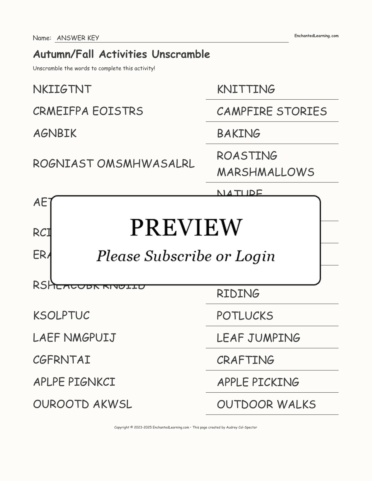 Autumn/Fall Activities Unscramble interactive worksheet page 2