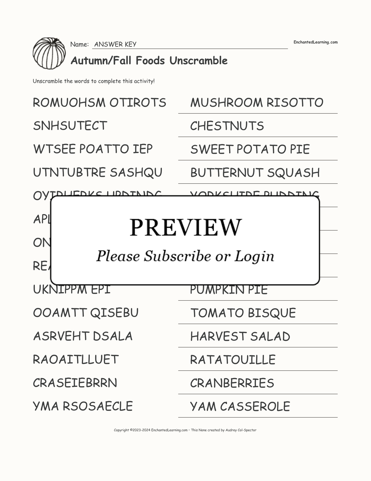Autumn/Fall Foods Unscramble interactive worksheet page 2