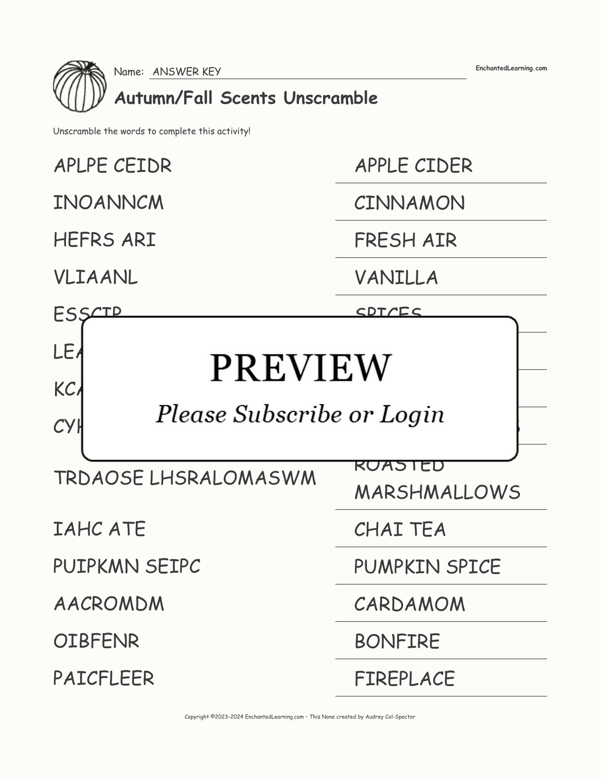 Autumn/Fall Scents Unscramble interactive worksheet page 2