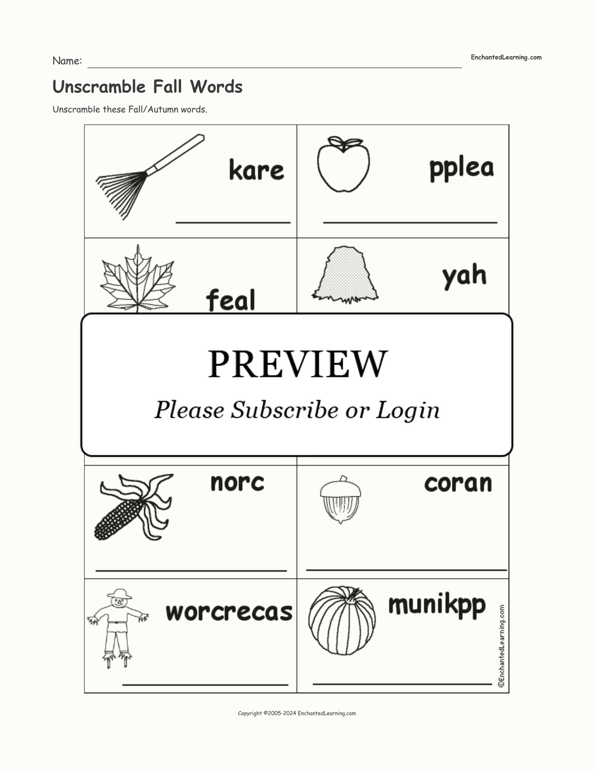 Unscramble Fall Words interactive worksheet page 1