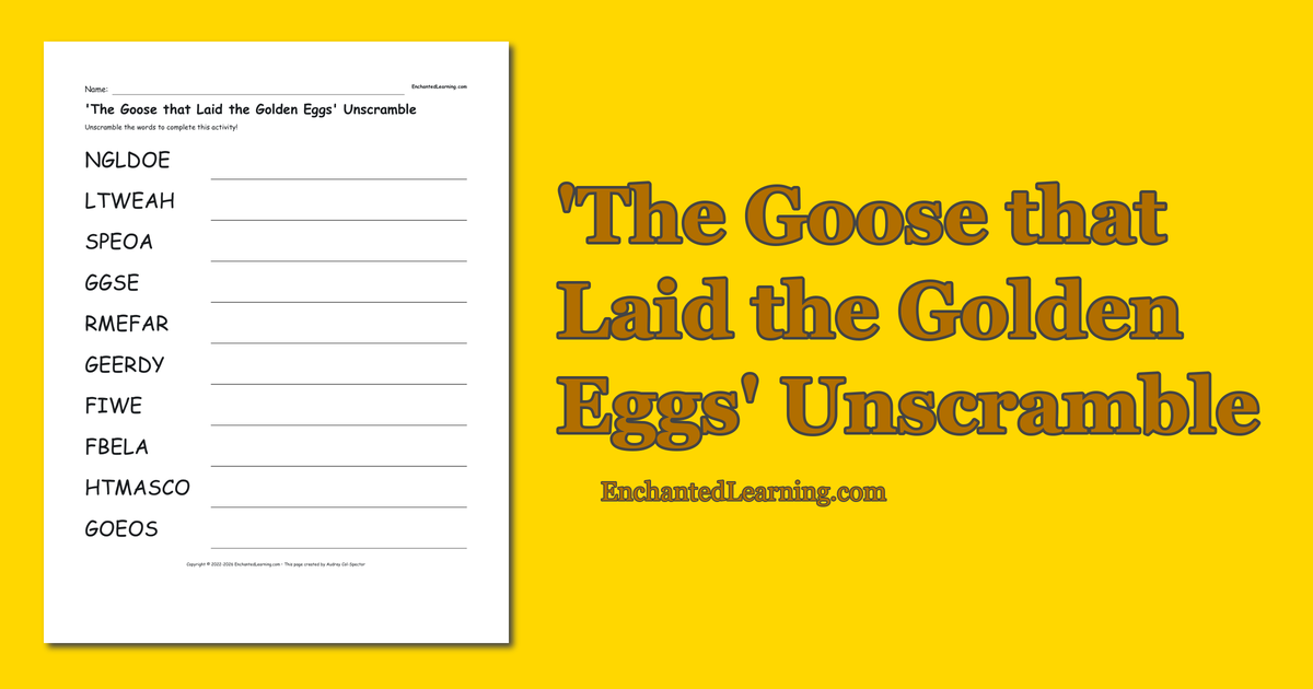 Golden Egg Riddle For Kids 'The Goose that Laid the Golden Eggs' Unscramble - Enchanted Learning