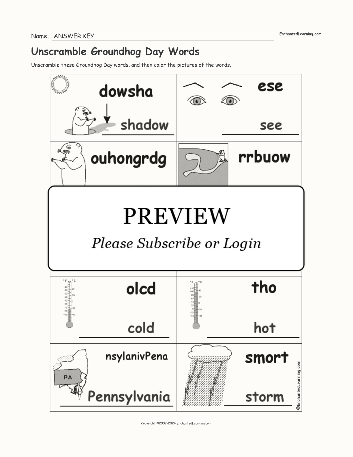 Unscramble Groundhog Day Words interactive worksheet page 2