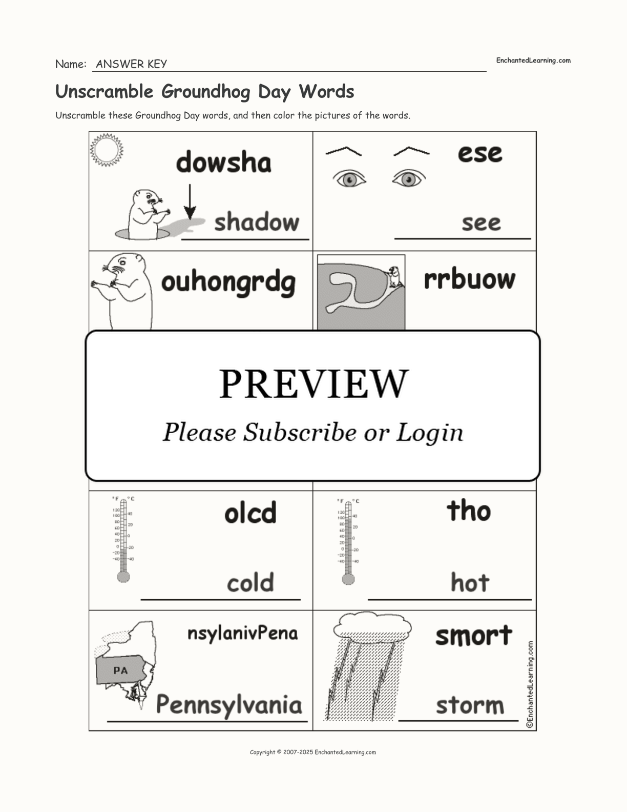 Unscramble Groundhog Day Words interactive worksheet page 2