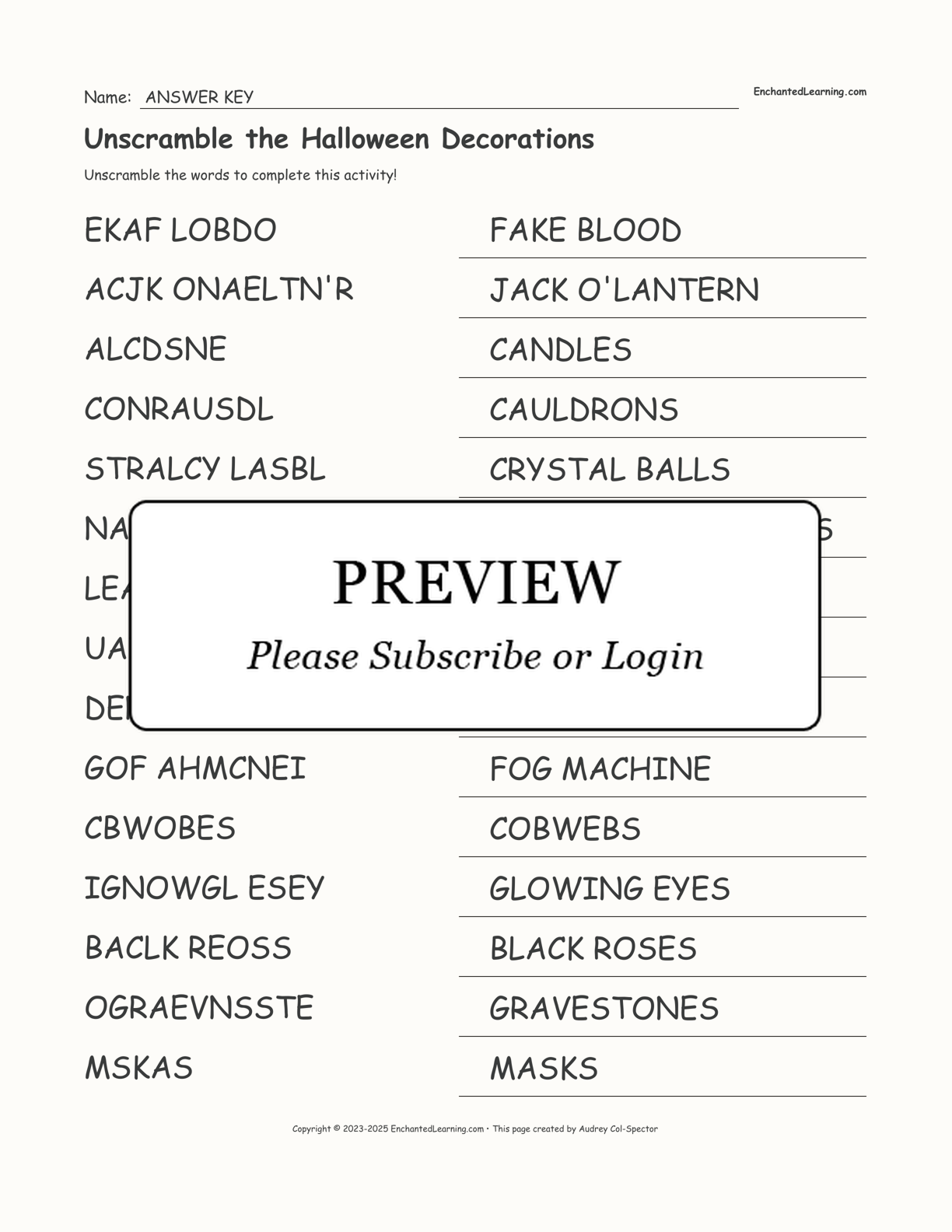 Unscramble the Halloween Decorations interactive worksheet page 2