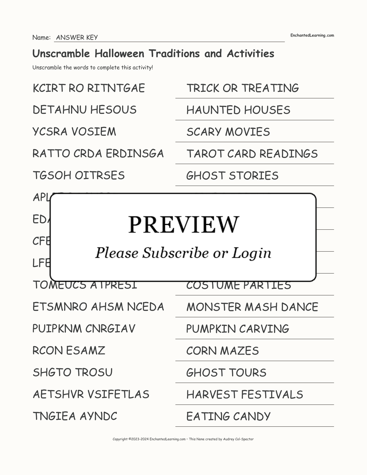 Unscramble Halloween Traditions and Activities interactive worksheet page 2
