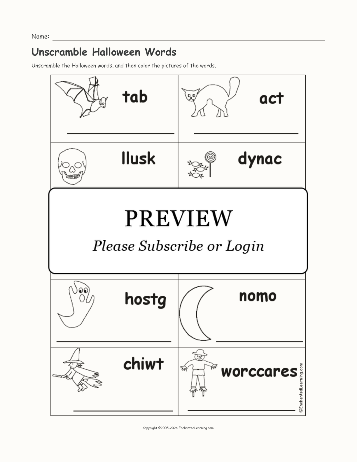 Unscramble Halloween Words interactive worksheet page 1