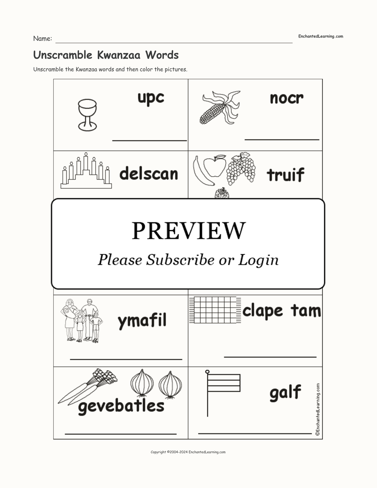 Unscramble Kwanzaa Words interactive worksheet page 1