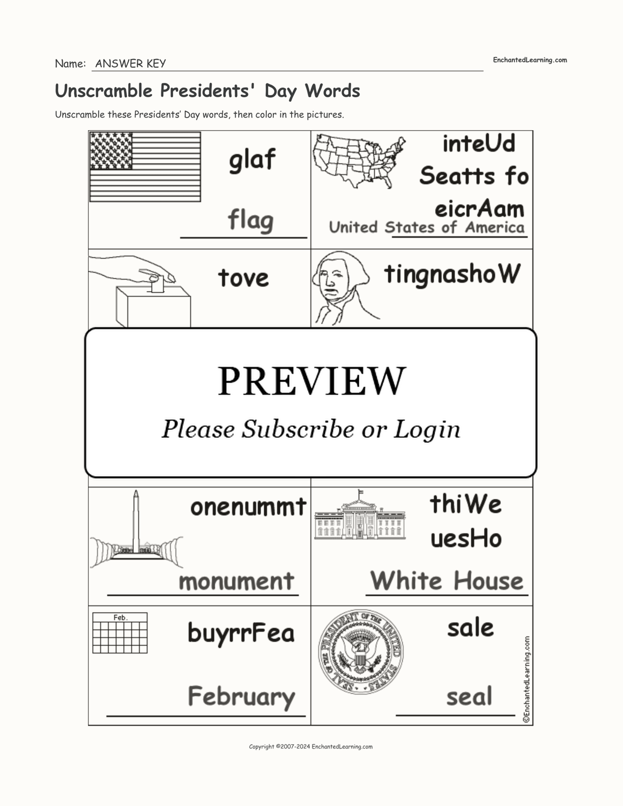 Unscramble Presidents' Day Words interactive worksheet page 2