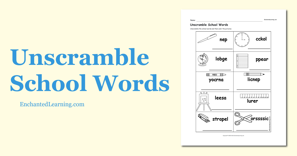Unscramble School Words Enchanted Learning