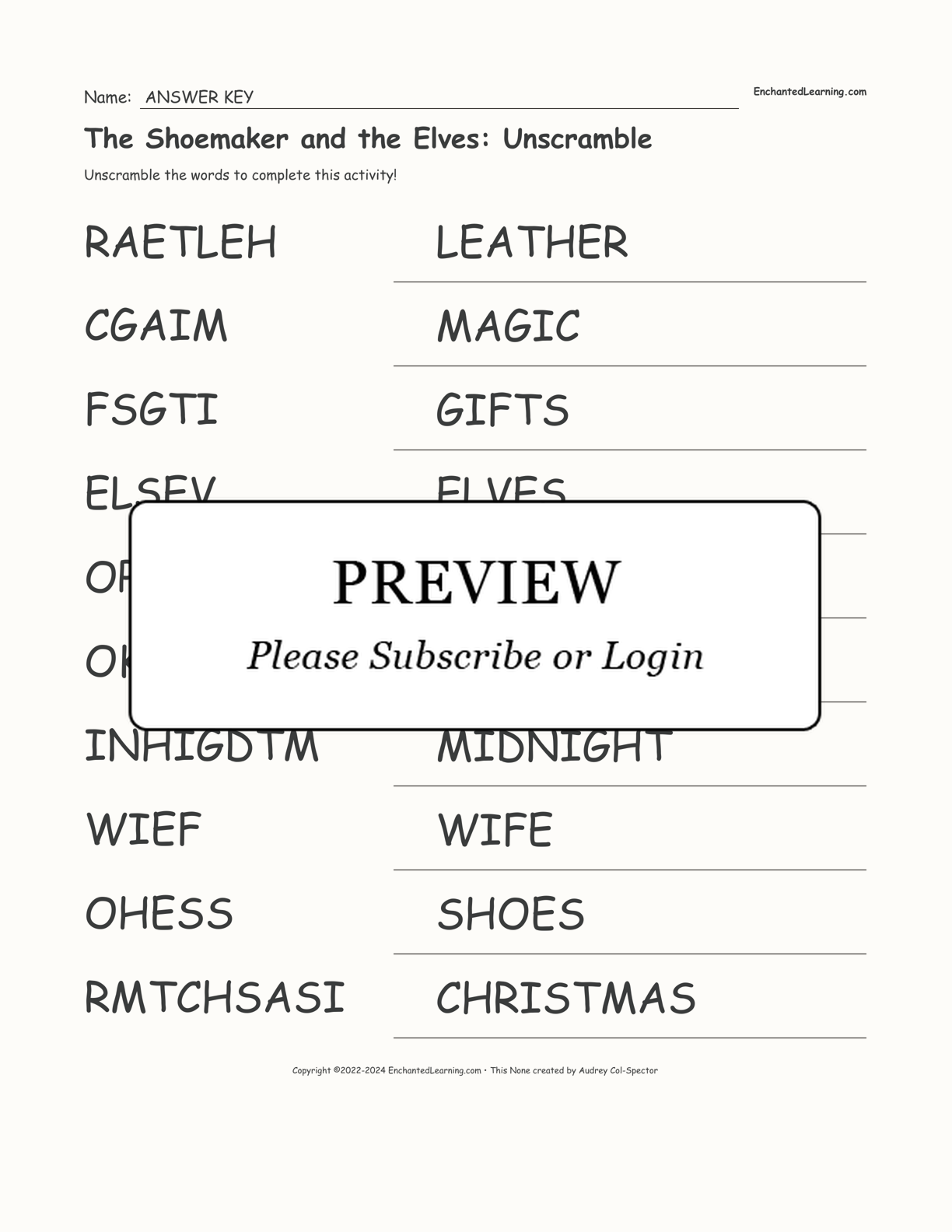 The Shoemaker and the Elves: Unscramble interactive worksheet page 2