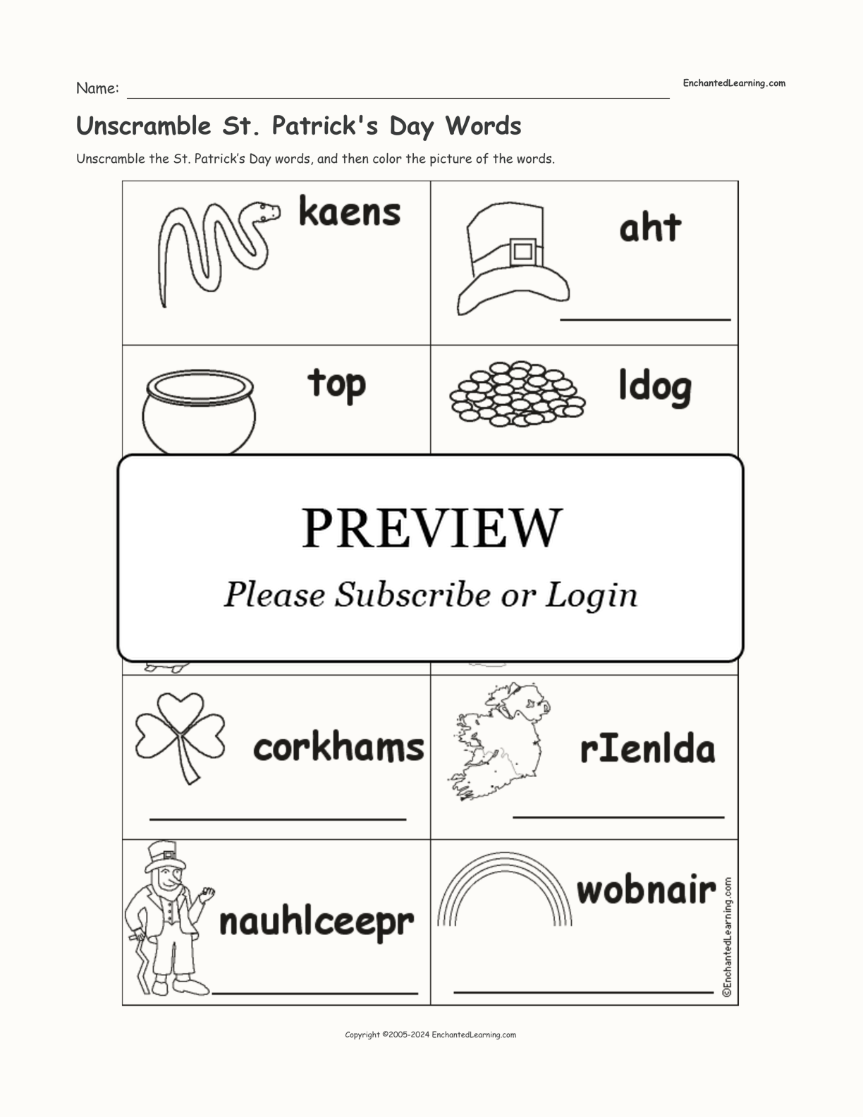 Unscramble St. Patrick's Day Words interactive worksheet page 1
