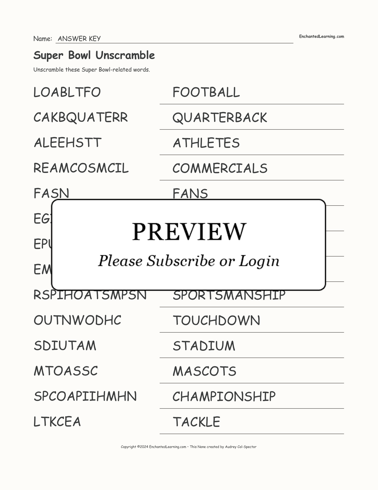 Super Bowl Unscramble interactive worksheet page 2