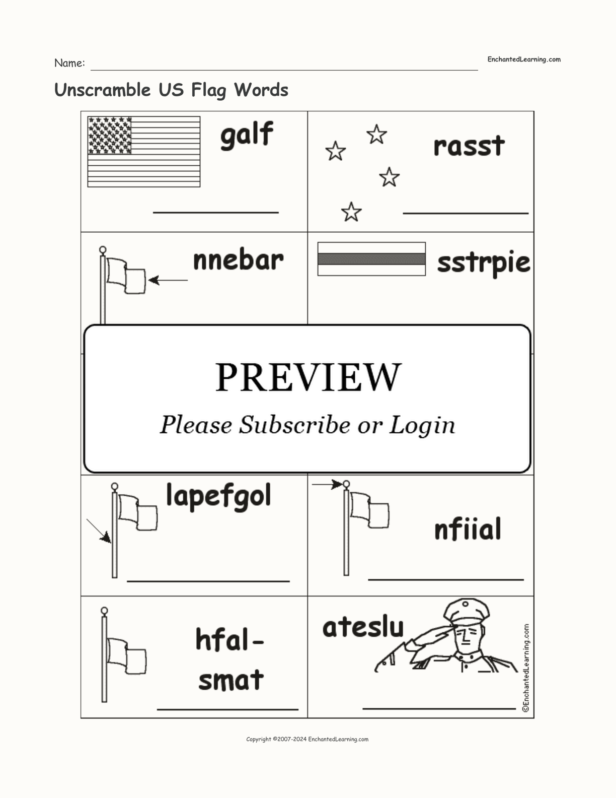 Unscramble US Flag Words interactive worksheet page 1