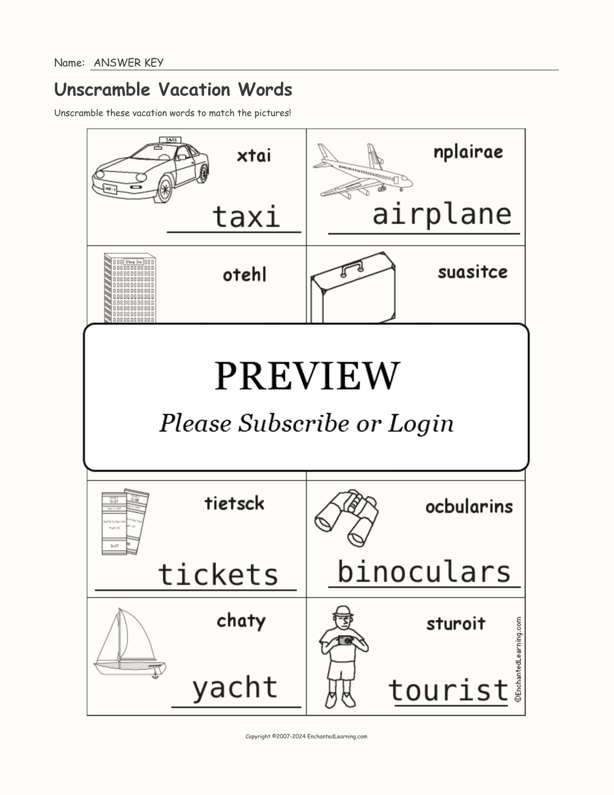 Unscramble Vacation Words interactive worksheet page 2
