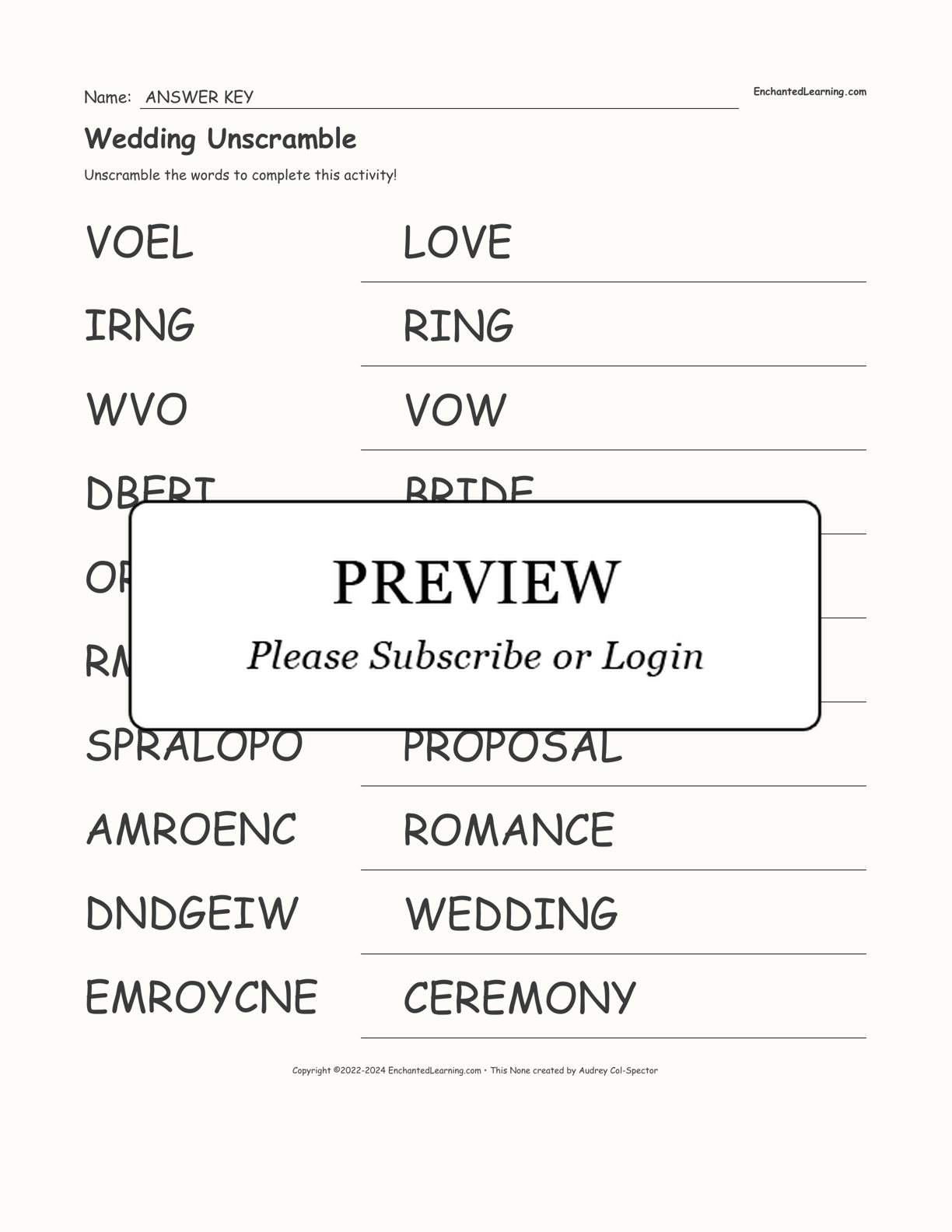 Wedding Unscramble interactive worksheet page 2