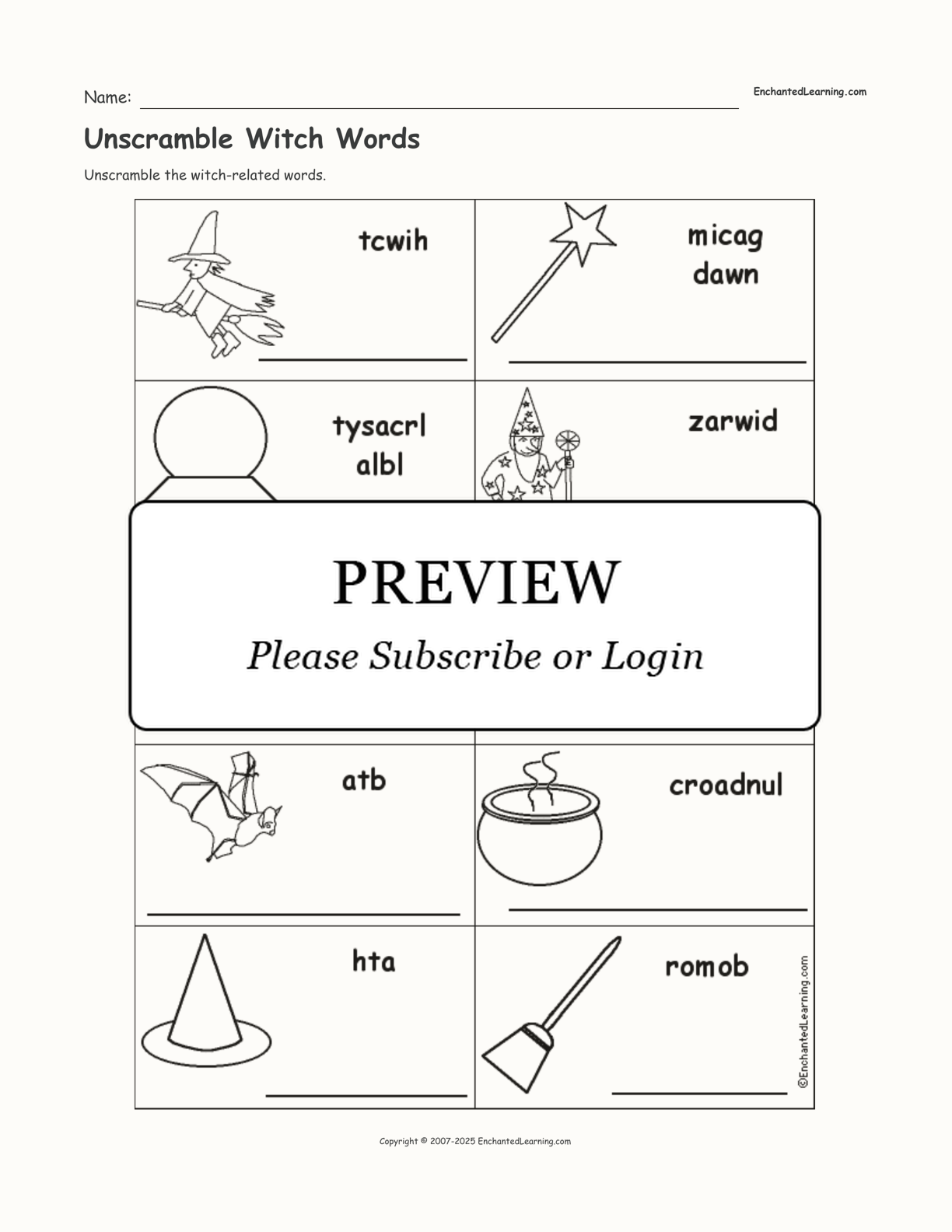 Unscramble Witch Words interactive worksheet page 1