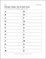 Find Boys' Names, One for Each Letter