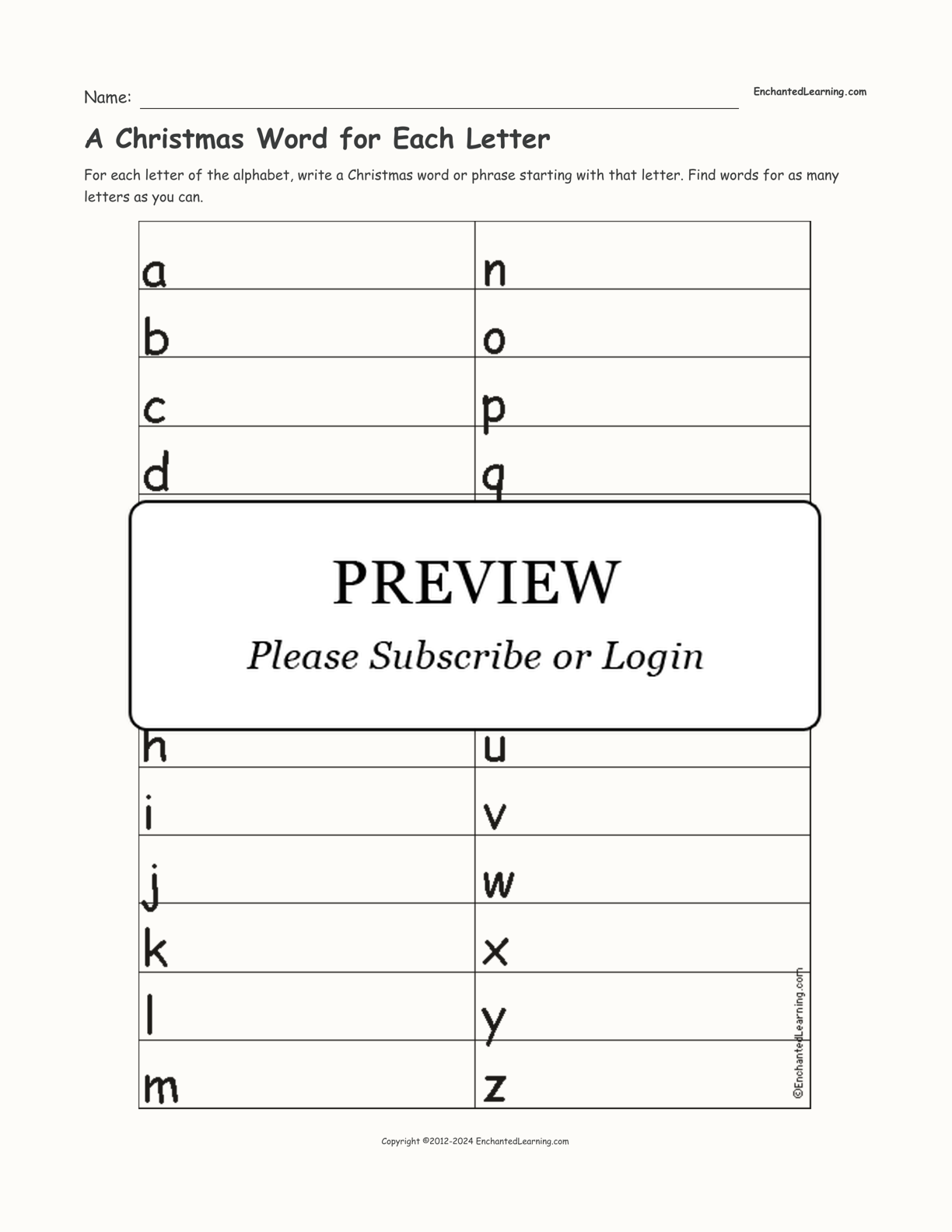 A Christmas Word for Each Letter interactive worksheet page 1
