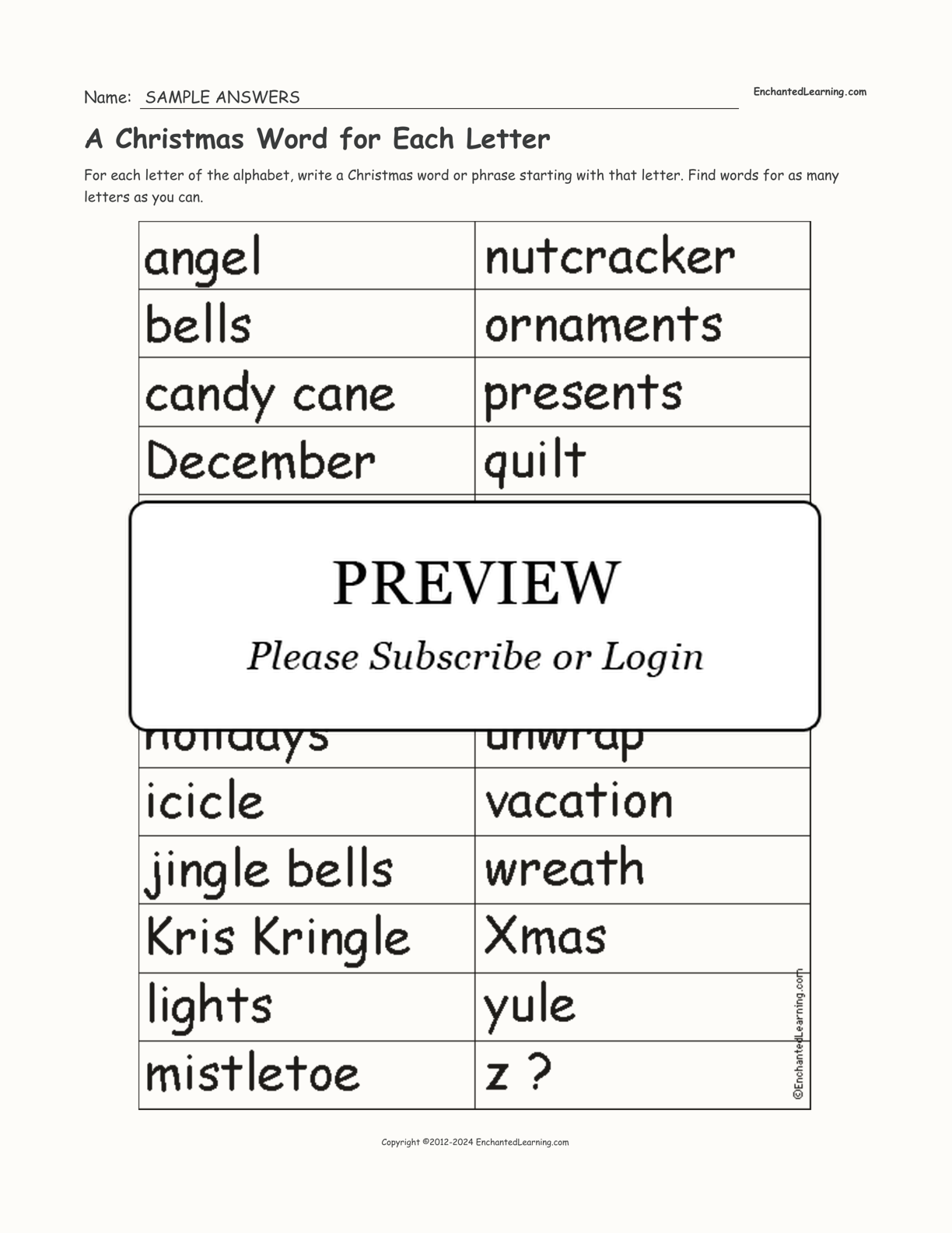 A Christmas Word for Each Letter interactive worksheet page 2