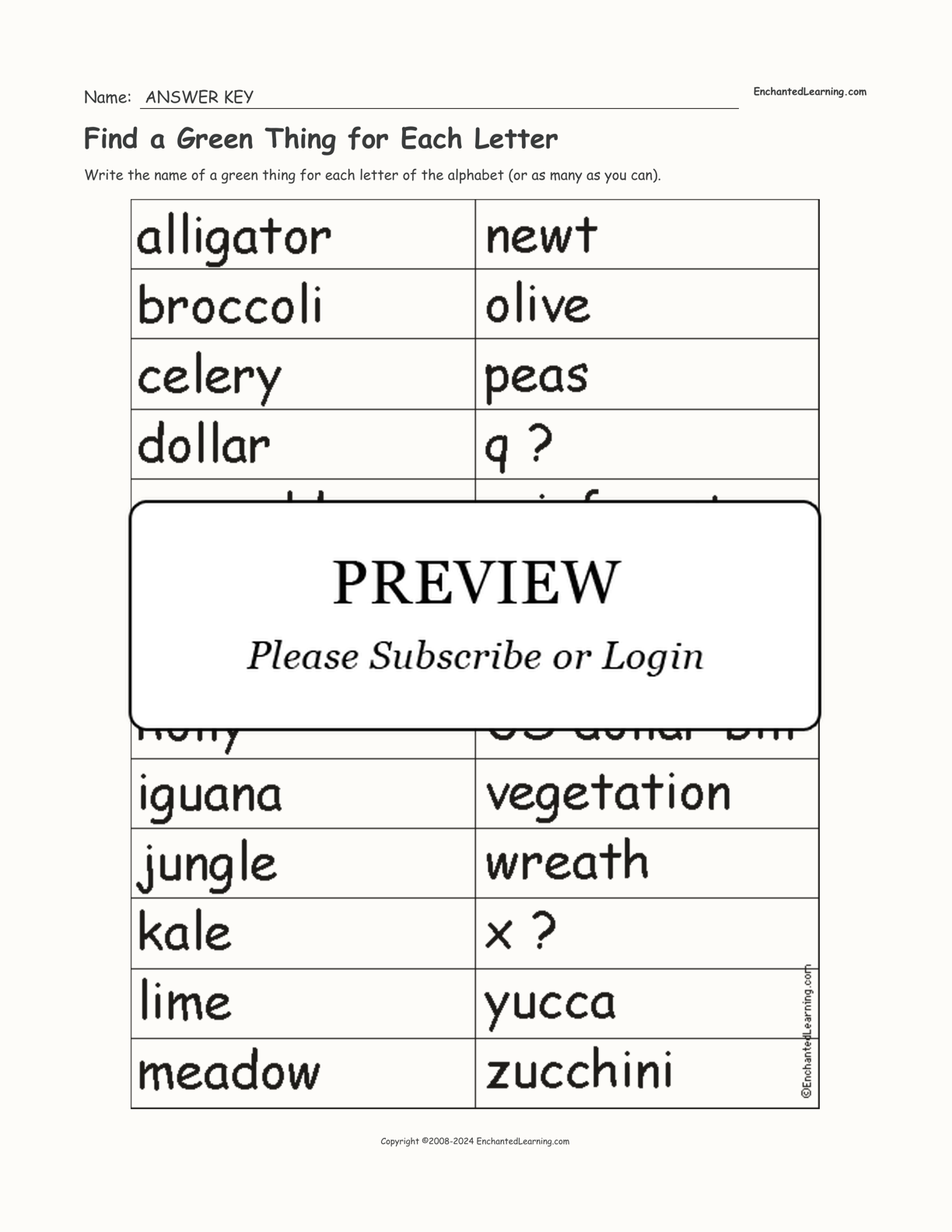 Find a Green Thing for Each Letter interactive worksheet page 2