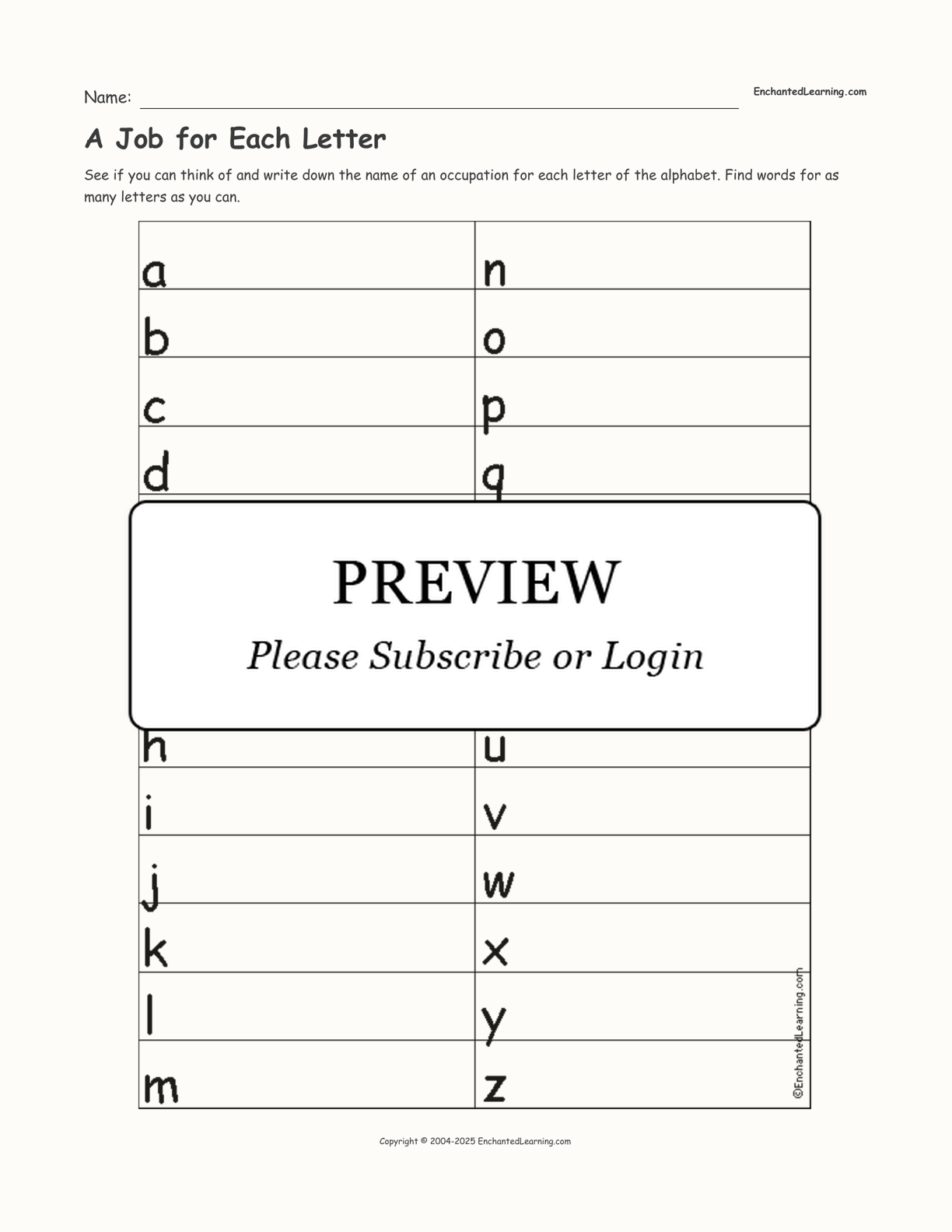 A Job for Each Letter interactive worksheet page 1