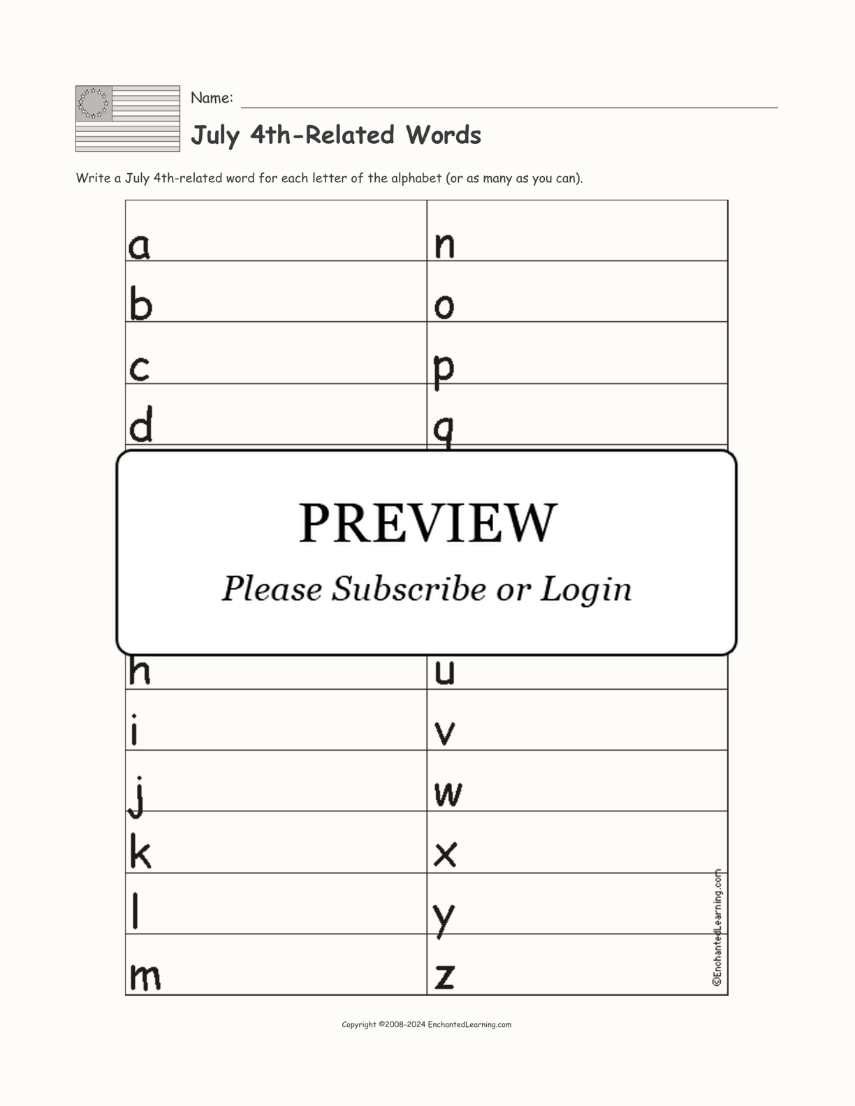 July 4th-Related Words interactive worksheet page 1