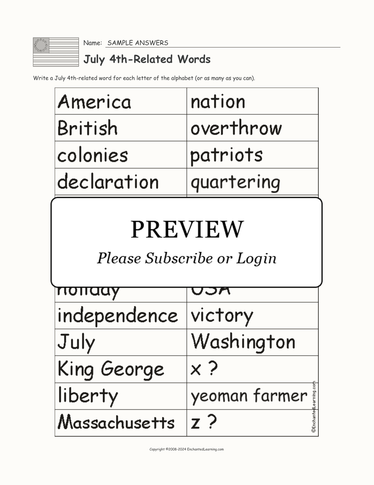 July 4th-Related Words interactive worksheet page 2
