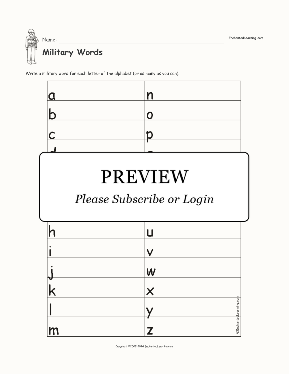 Military Words interactive worksheet page 1