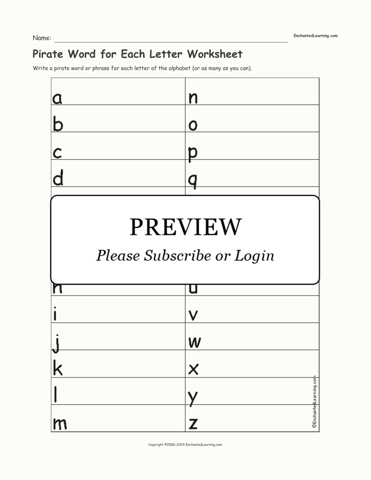 Pirate Word for Each Letter Worksheet interactive worksheet page 1
