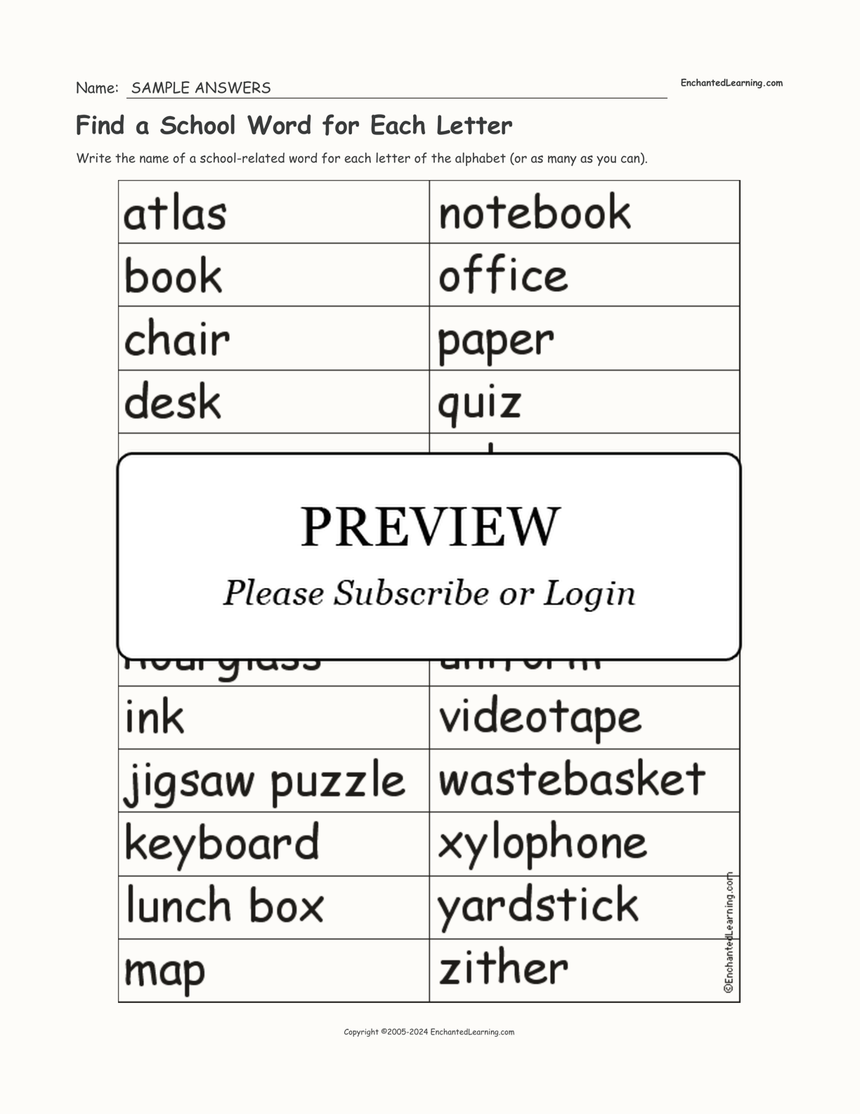 Find a School Word for Each Letter interactive worksheet page 2