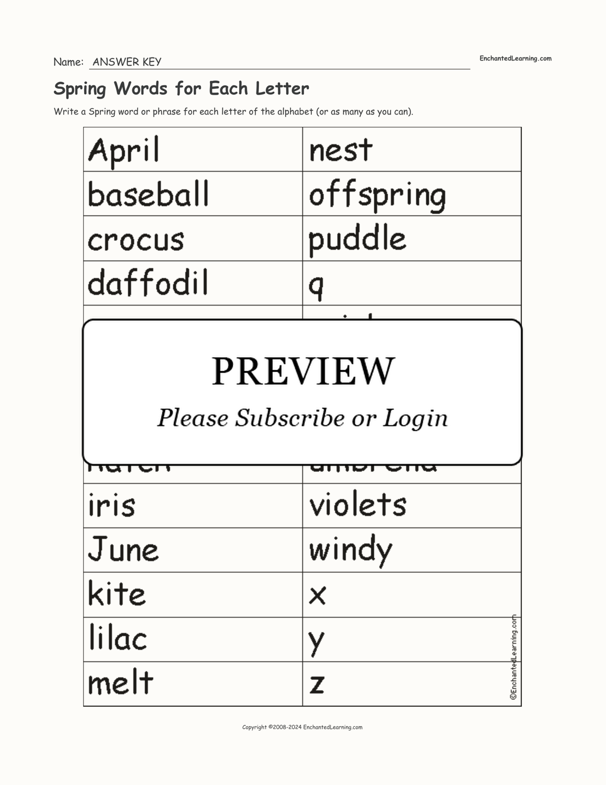 Spring Words for Each Letter interactive worksheet page 2