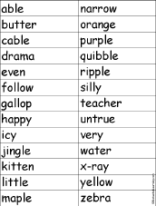 And a One, Two, Three! Word List