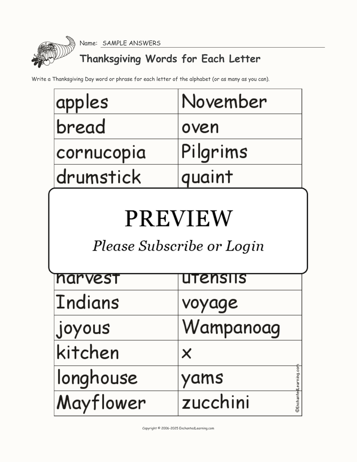 Thanksgiving Words for Each Letter interactive worksheet page 2