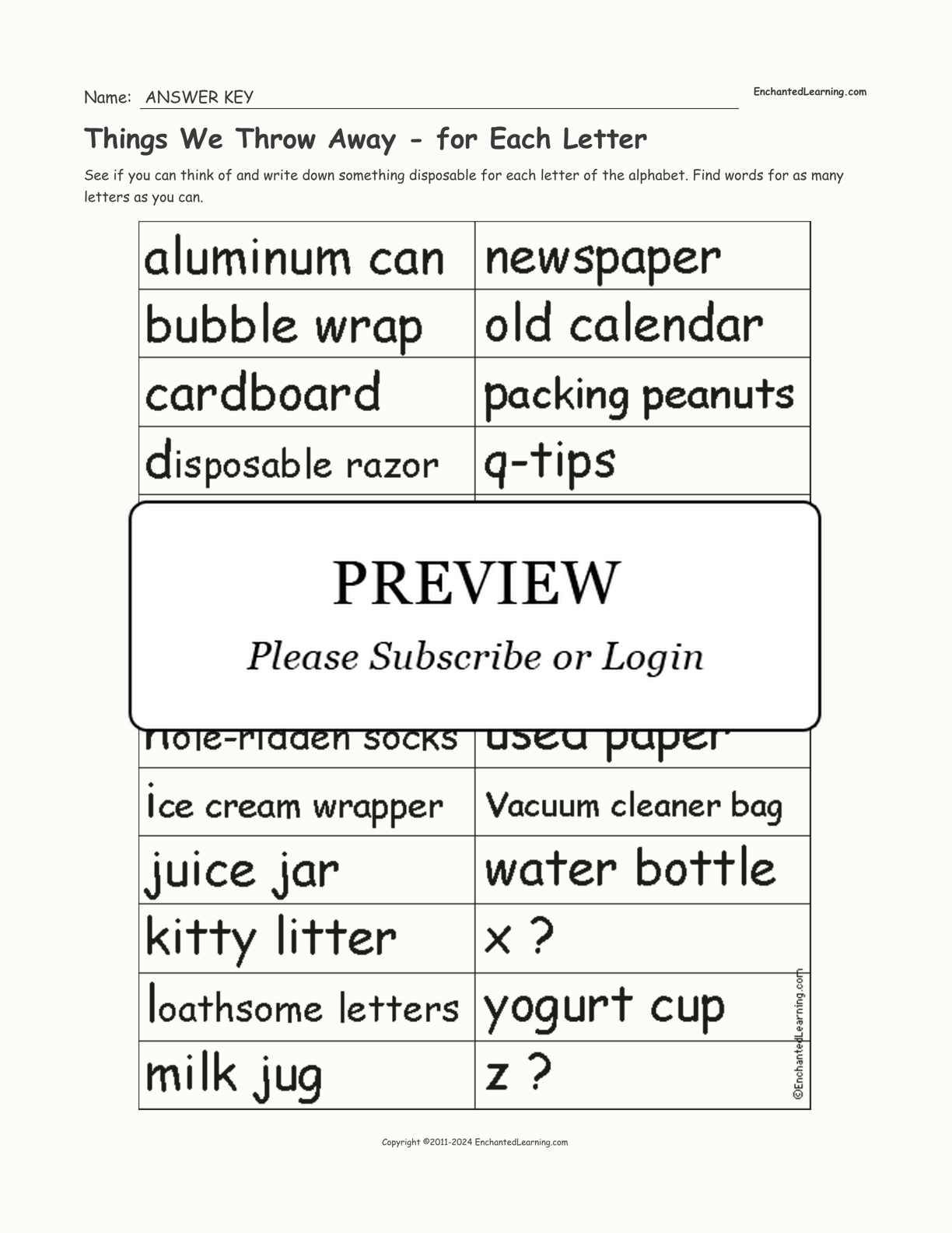 Things We Throw Away - for Each Letter interactive worksheet page 2