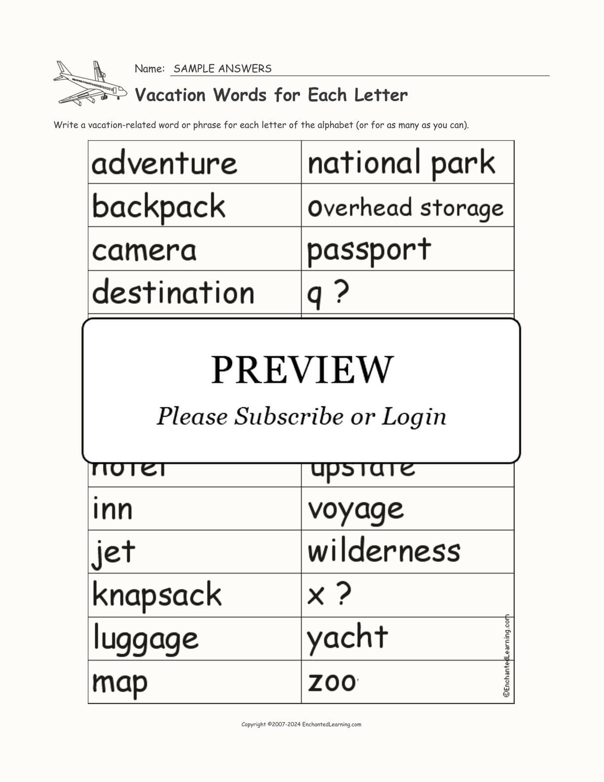 Vacation Words for Each Letter interactive worksheet page 2