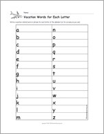 Search result: 'Write a Vacation-Related Word for Each Letter'