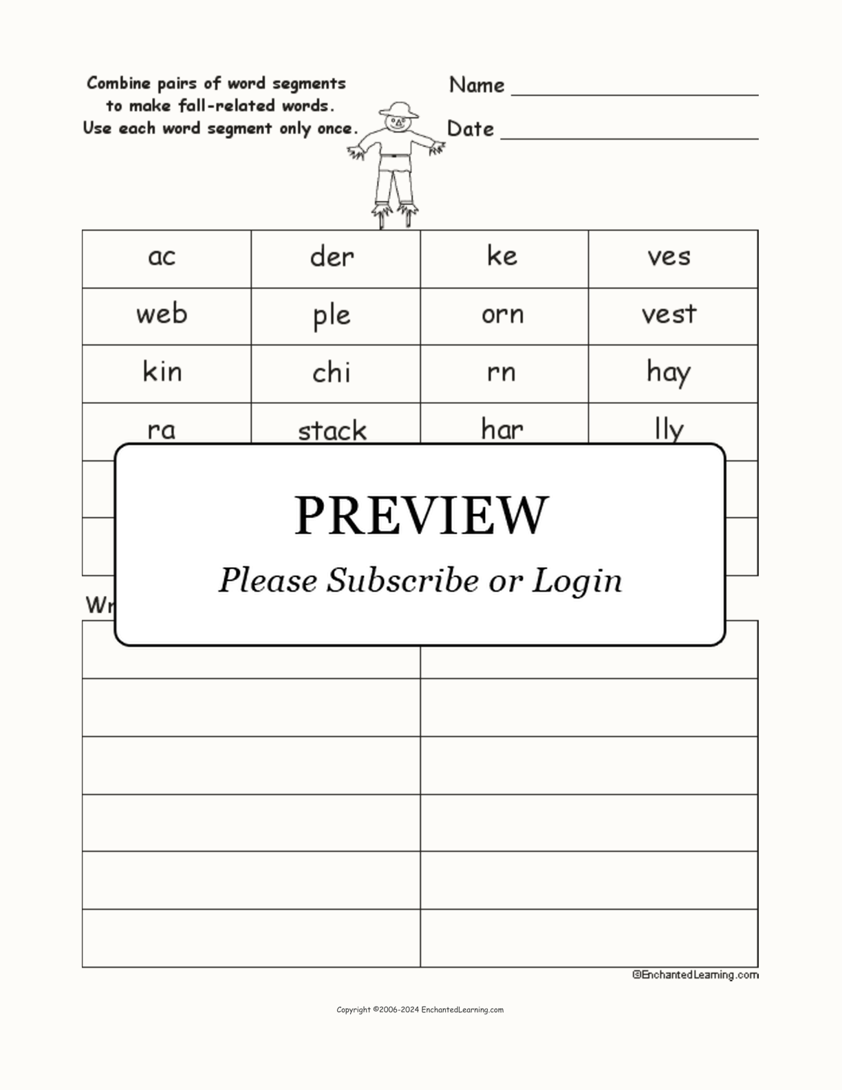 Fall Word Pieces Puzzle interactive worksheet page 1