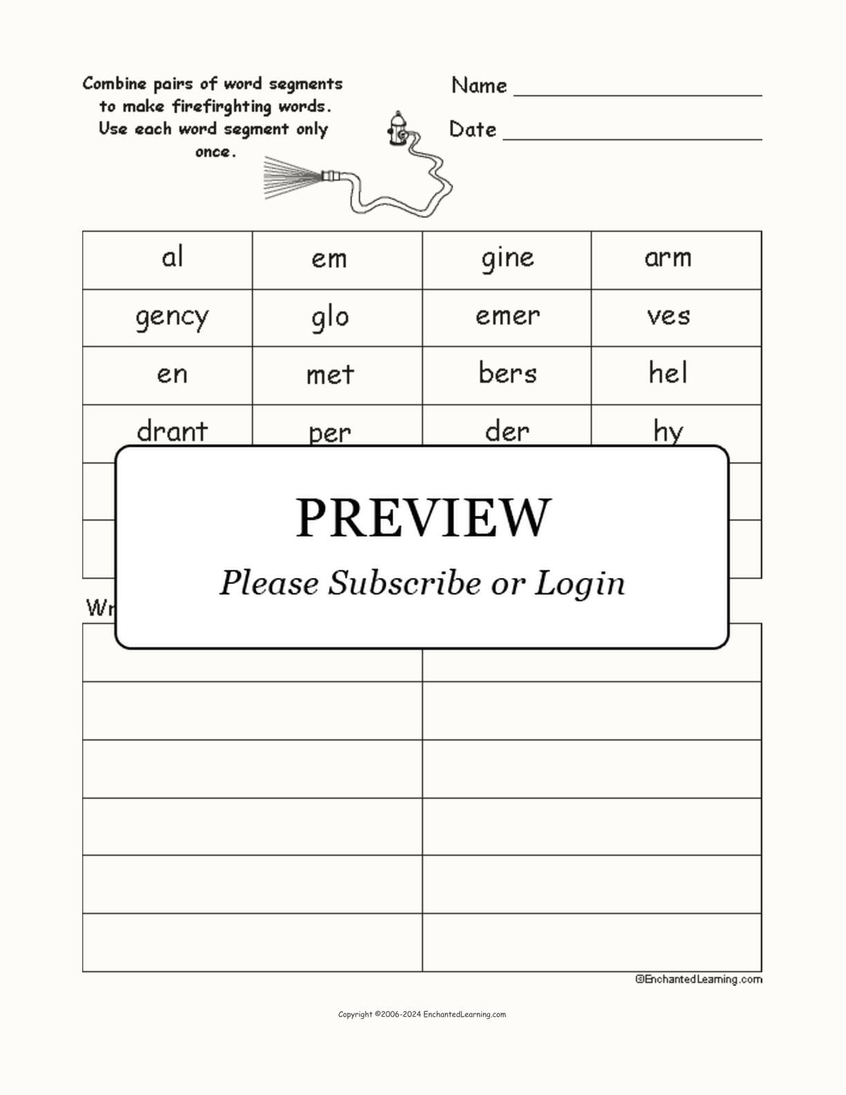 Firefighting Word Pieces Puzzle interactive worksheet page 1