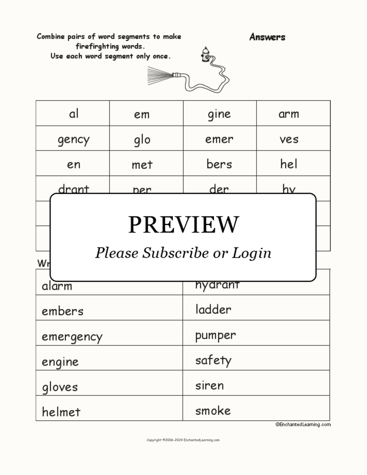 Firefighting Word Pieces Puzzle interactive worksheet page 2