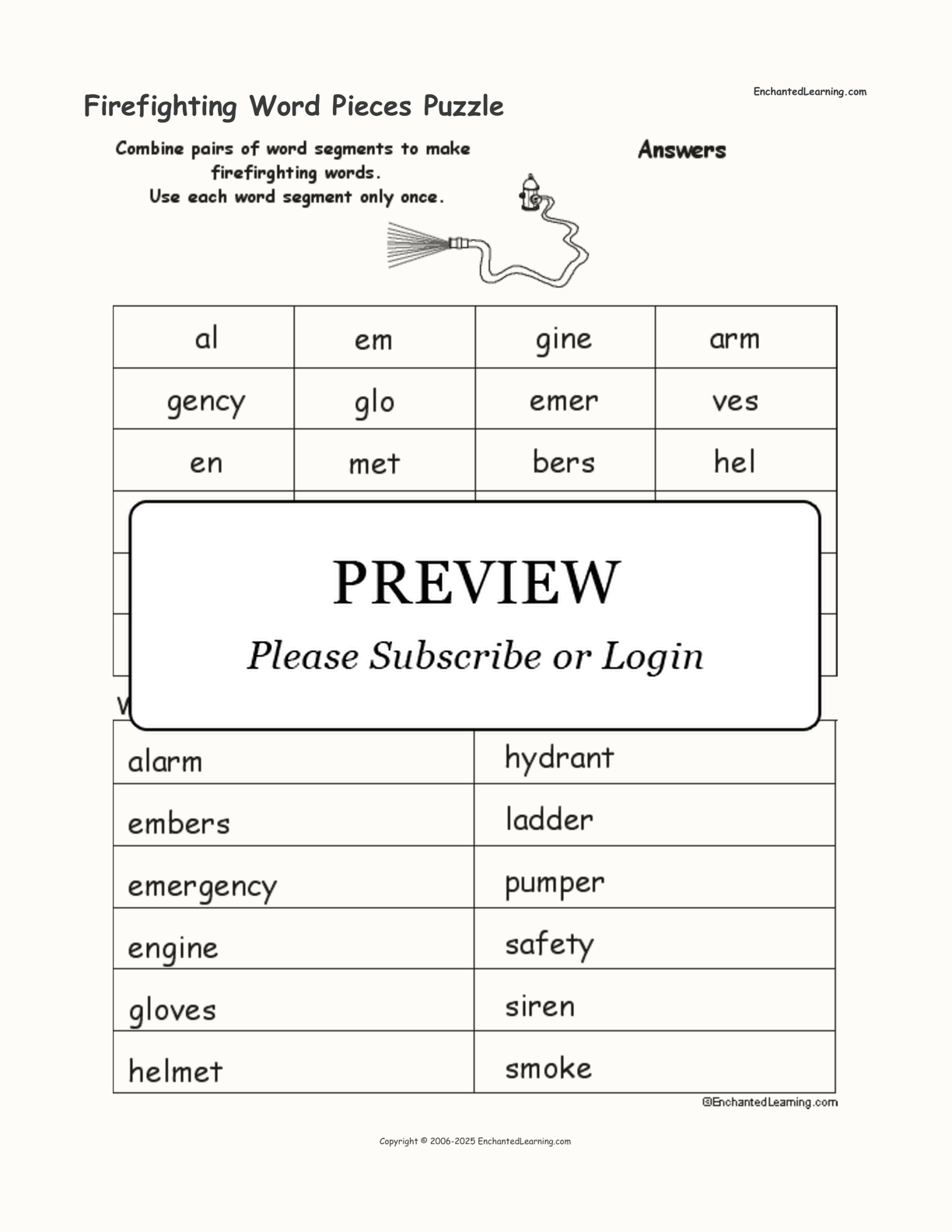 Firefighting Word Pieces Puzzle interactive worksheet page 2