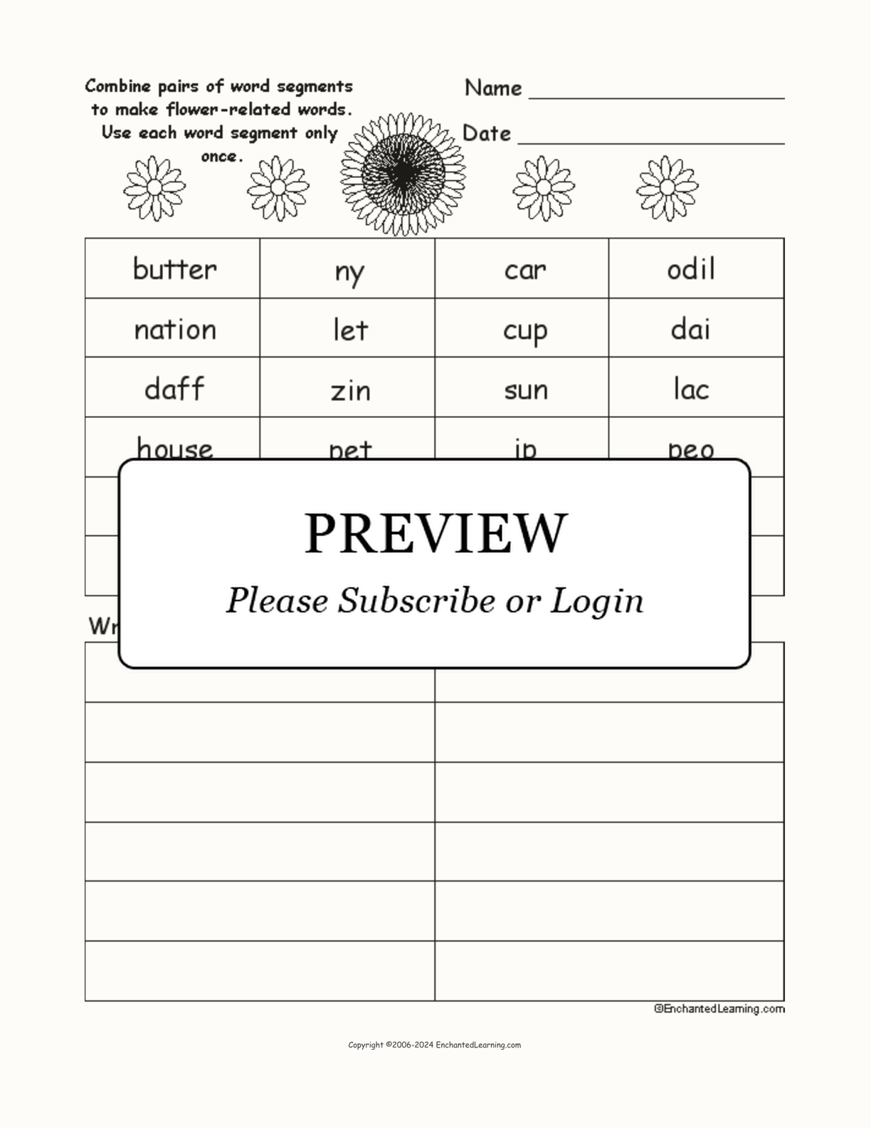 Flower Word Pieces Puzzle interactive worksheet page 1